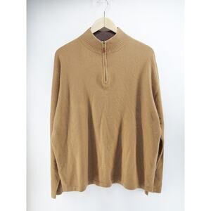 Allen Solly Cashmere Sweater Mens XL Brown‎ Quarter Zip Soft Pullover Luxury